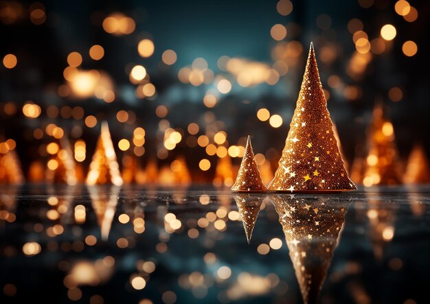 Foto weihnachts-hintergrund eines goldenen baumes mit weihnachtenbeleuchtung
