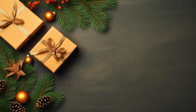 Weihnachts-Hintergrund Geschenkkiste Baumzweige farbenfroher Hintergrund Textur Winter Neujahr