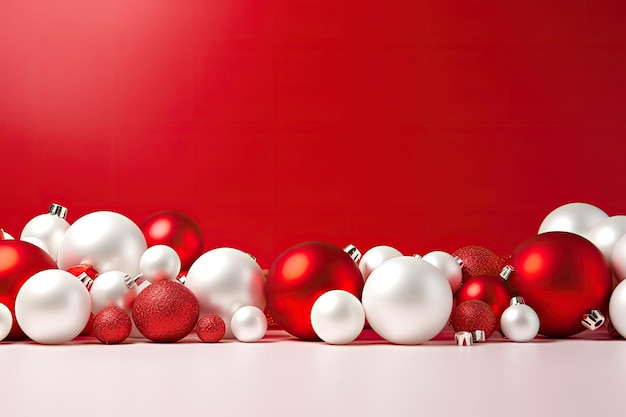 Weihnachts-Hintergrund mit roten und weißen Ballen 3D-Rendering