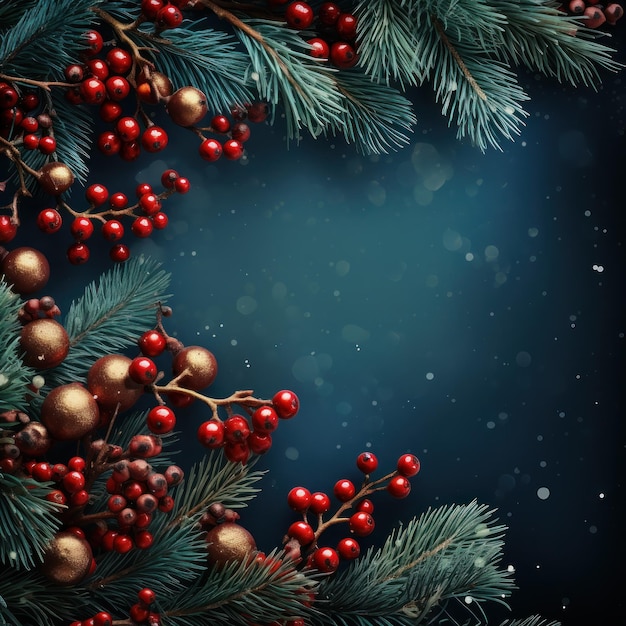 Weihnachts-Hintergrund mit Tannen und Beeren