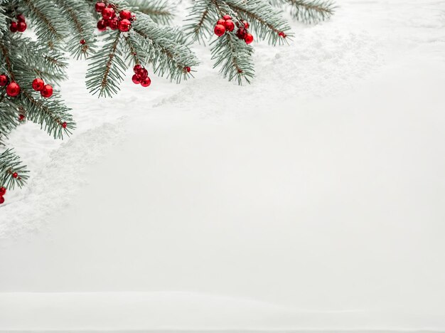 Foto weihnachts-hintergrund mit weihnachtsbaumzweigen und schnee, isoliert auf einem weißen hintergrund