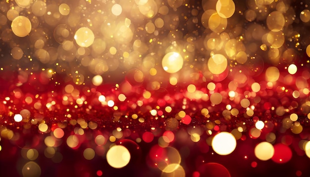 Weihnachts-Hintergrund rot und gold glänzend auf glänzendem Bokeh-Huntergrund