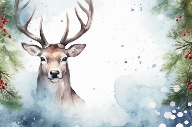 Weihnachts Hirsch Aquarell Kopie Raum Mockup