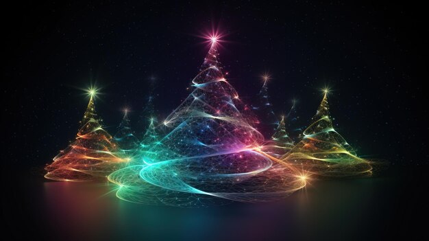 Weihnachts-Neujahrsgrafik mit leuchtendem Hintergrund von Kieferholz Header-Banner-Mockup mit Kopierraum, generiert von KI