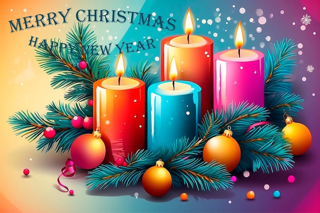 Weihnachts-Neujahrsgrußkarte mit schönem Vektorhintergrund und Kerzen