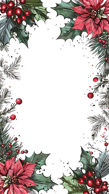 Weihnachts-Postkarten-Design mit traditionellem Rahmen-Stil Desig-Umriss Scribble CNC-Tattoo-Tinte-Kunst