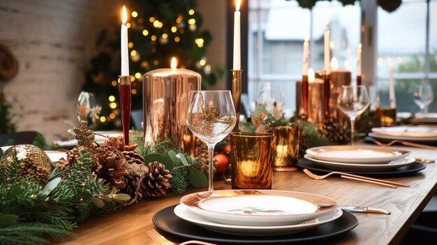 Weihnachts-Tischdekoration Ferien-Tische Landschaft und Tischgestaltung formelle Veranstaltungsdekoration für Neujahrsfeiern in der Familie englische Country- und Home-Styling-Inspiration