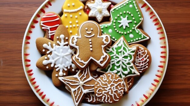 Foto weihnachts- und feriencookie-teller mit dem gingerbeard-baum generative ki