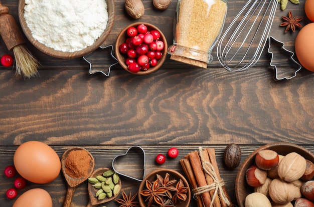 Weihnachtsbacken-Inhaltsstoff-Draufsicht-Ebenen-Kopien-Raum