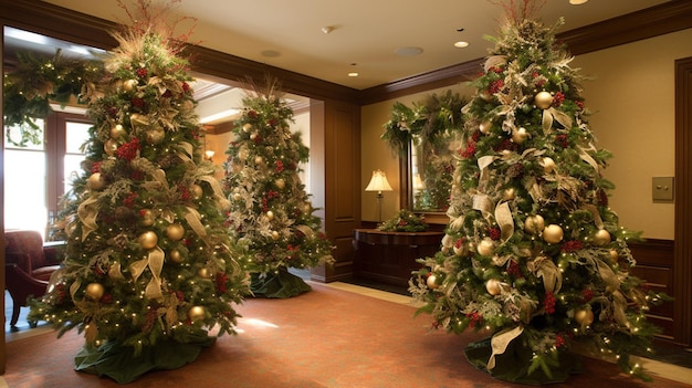 Weihnachtsbäume in der Lobby des Holiday Inn at the Grove.