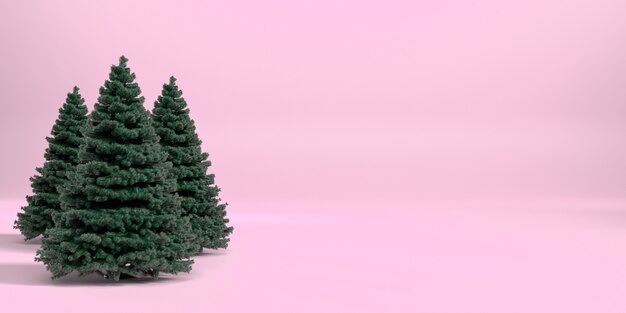 Foto weihnachtsbäume isoliert auf rosa