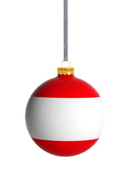 Weihnachtsball mit österreichischer Flagge auf weißem Hintergrund