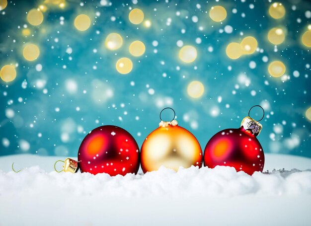 Weihnachtsballen oder Dekorationen auf einem Schnee auf einem hellen Winterhintergrund