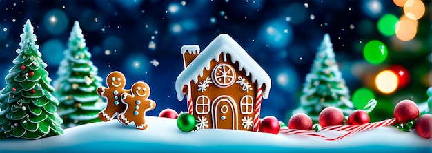 Weihnachtsbanner mit Lebkuchenhaus