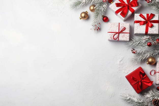 Weihnachtsbanner mit vielen Geschenken Weißer Hintergrund Neujahr oben freier Raum für Text