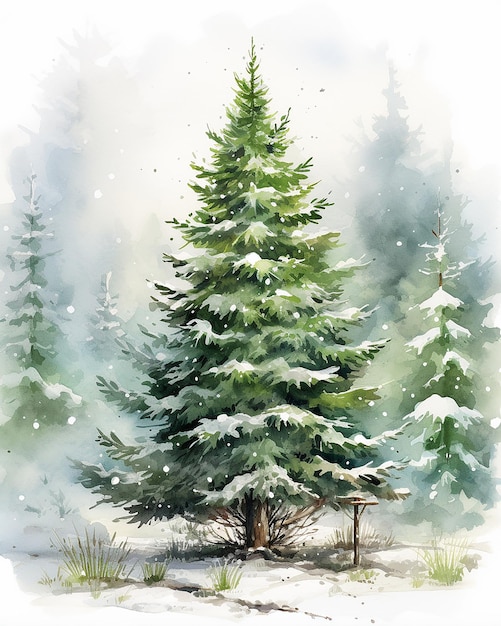 Foto weihnachtsbaum aquarellmalerei