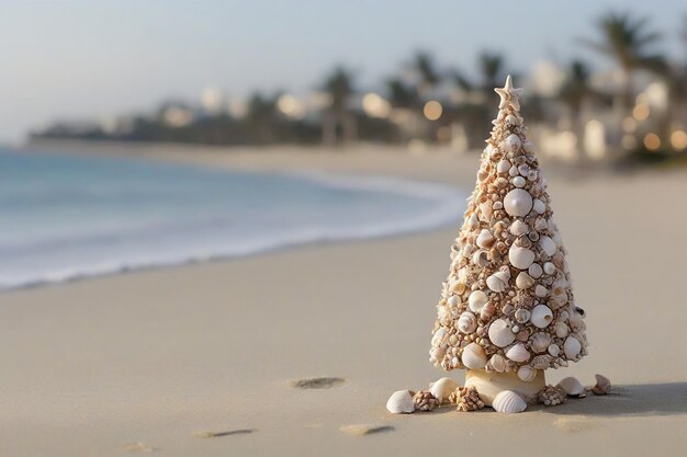 Weihnachtsbaum aus Muscheln am Strand