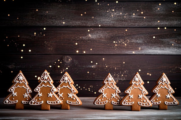 Weihnachtsbaum-förmige Lebkuchen auf Holzbrett-Hintergrund