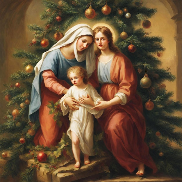 Foto weihnachtsbaum, fröhliche mutter st. joseph