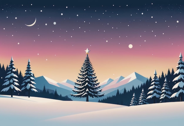 Weihnachtsbaum gegen verschneite Landschaft