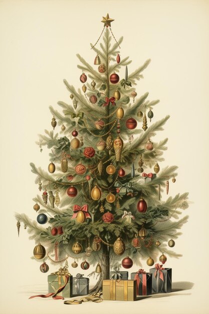 Weihnachtsbaum-Grußkartenplakat im Retro-Stil, hochwertige Illustration