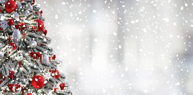 Foto weihnachtsbaum, heller weißer hintergrund und schnee