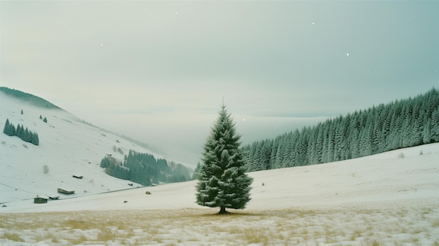 Weihnachtsbaum im Berghintergrund Illustration AI GenerativexA