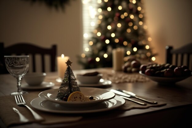 Weihnachtsbaum im Hintergrund einer Tabelleneinstellung