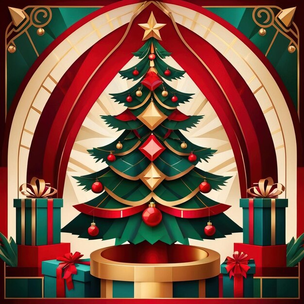 Weihnachtsbaum im Retro-Vintage-Art-Deco-Stil mit geometrischen Formen