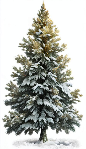 Weihnachtsbaum im Schnee isoliert auf weißem Hintergrund mit generativer KI-Technologie