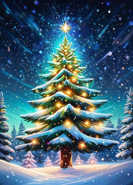 Weihnachtsbaum im Winterwald Illustrationshintergrund