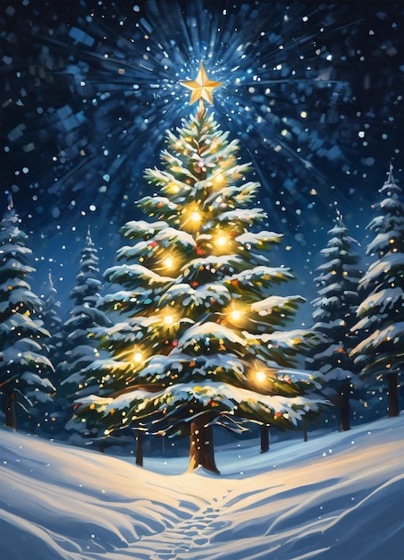 Weihnachtsbaum im Winterwald Illustrationshintergrund