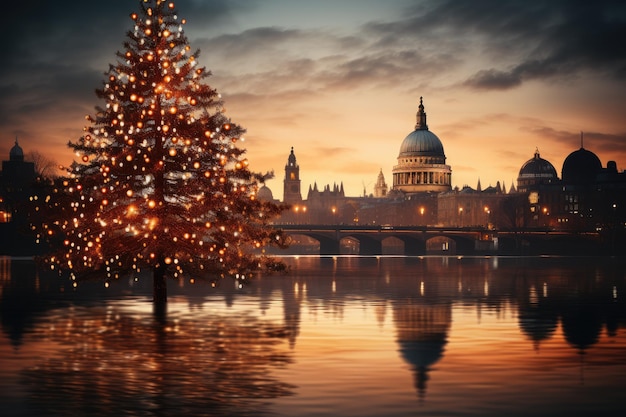 Weihnachtsbaum in der Stadt Generative KI