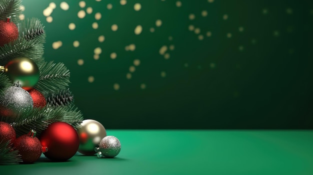 Weihnachtsbaum mit Ballen auf grünem Hintergrund und Platz für Text