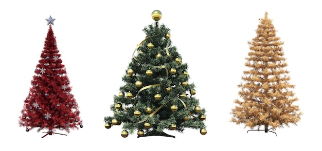 Weihnachtsbaum mit Dekorationen, isoliert auf weißem Hintergrund, 3D-Darstellung, cg-Rendering