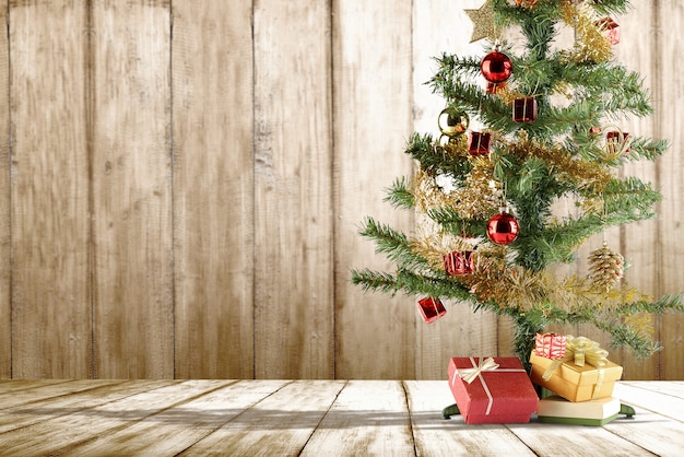 Weihnachtsbaum mit Geschenkbox auf dem Boden