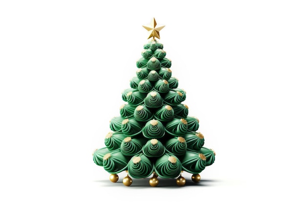 Weihnachtsbaum mit goldenem Stern im 3D-Stil auf weißem Hintergrund
