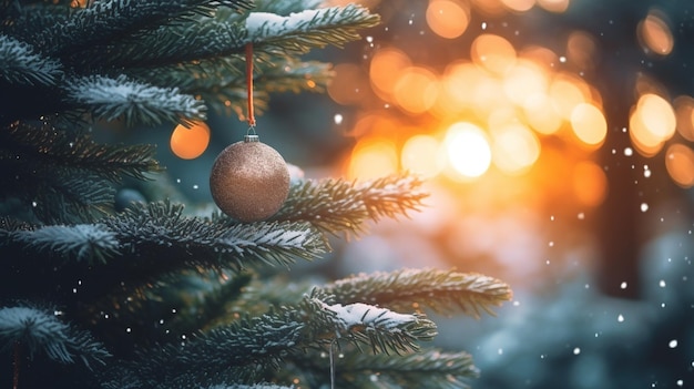 Weihnachtsbaum mit goldenen Kugeln und Schneeflocken geschmückt