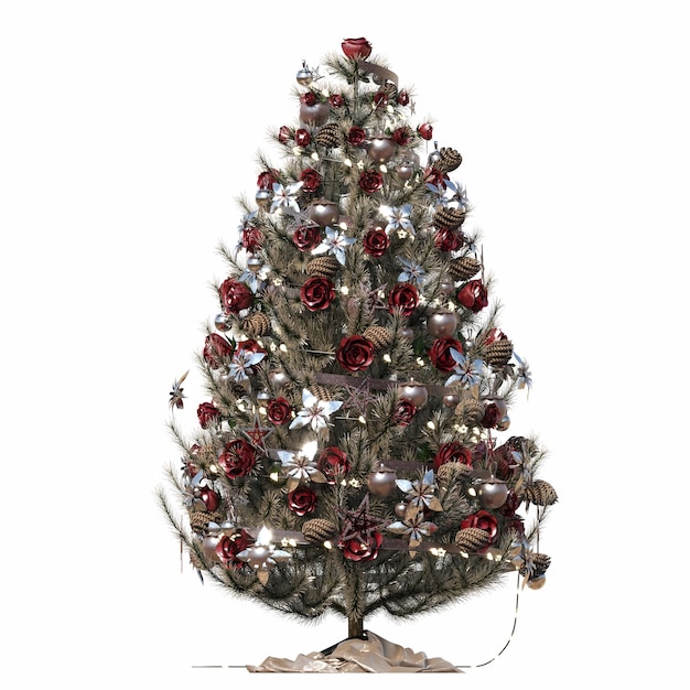 Weihnachtsbaum mit isolierten Dekorationen auf weißem Hintergrund 3D-Illustration cg-Rendering