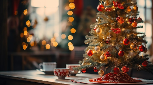 Weihnachtsbaum mit Lichtdekoration