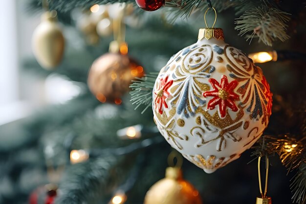 Foto weihnachtsbaum mit ornamenten geschmückt