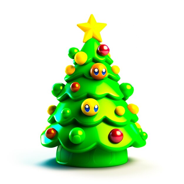 Foto weihnachtsbaum mit stern und kugel 3d-rendering illustration cartoon-stil