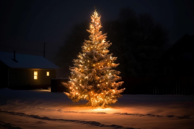 Weihnachtsbaum Nacht Abend Jahreszeit Schnee Abend Weihnachten dekorativ Generieren Sie Ai