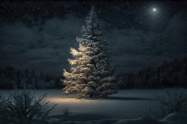 Weihnachtsbaum nachts im Winter