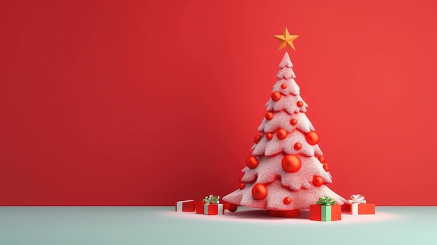 Weihnachtsbaum Neujahr Banner 3D-Stil Hintergrund mit Kopierraum