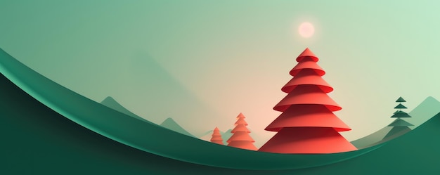 Weihnachtsbaum-Papierkunst-Illustration Froher Weihnachten-Banner-Hintergrund Generativ ai