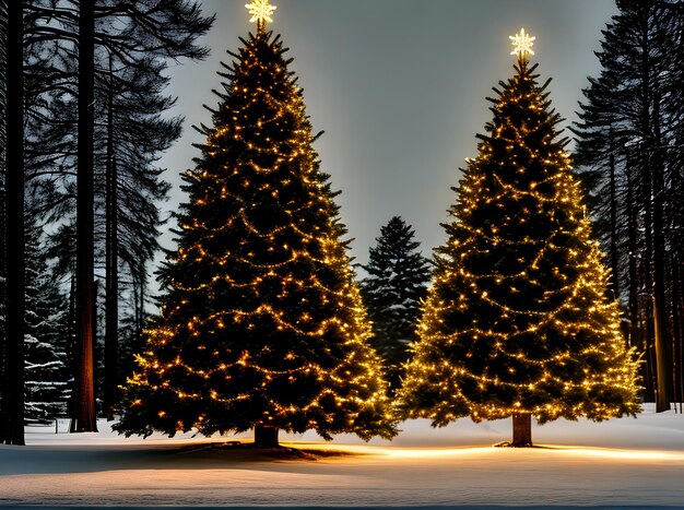 Foto weihnachtsbaum, sehr weite sicht, dunkles schild, neutrale farbtöne, generativ, ki generiert