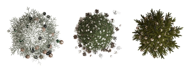 Weihnachtsbaum-Set Top-View isoliert auf weißem Hintergrund 3D-Illustration cg-Rendering