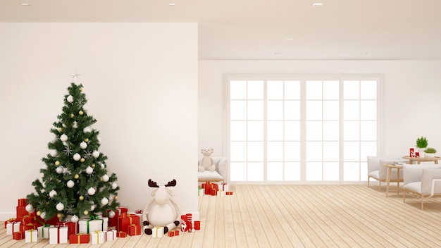 Weihnachtsbaum und Geschenk im Wohnzimmer