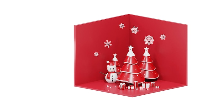 Weihnachtsbaum und Geschenkbox auf Weiß